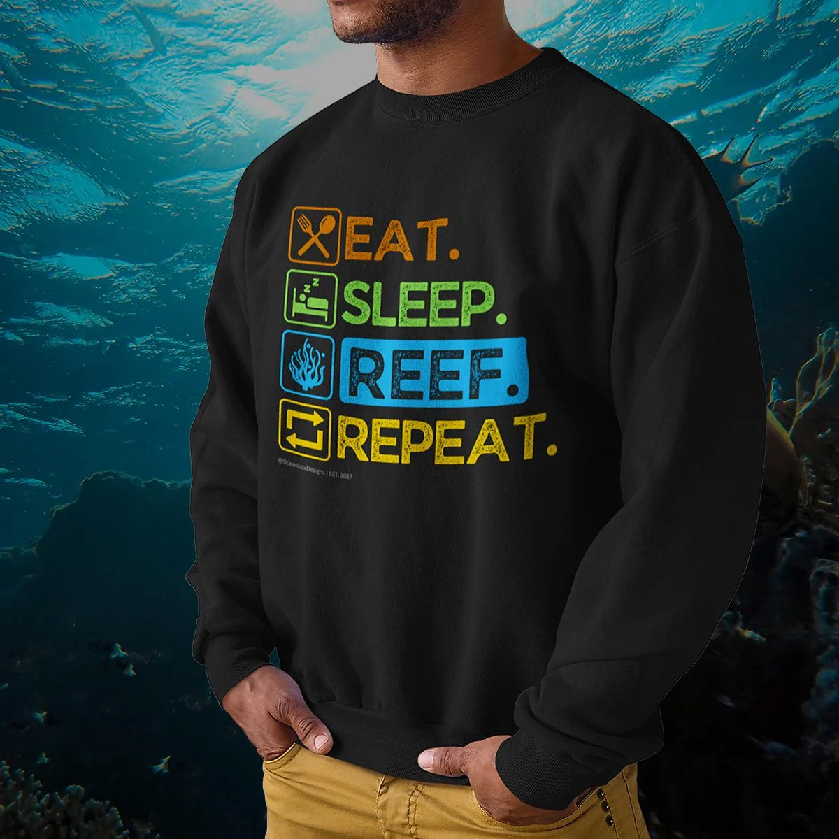 EAT SLEEP REEF REPEAT Unisex Reefer Sweatshirt for Reef Aquarium, Reef Hobby, Reefing
