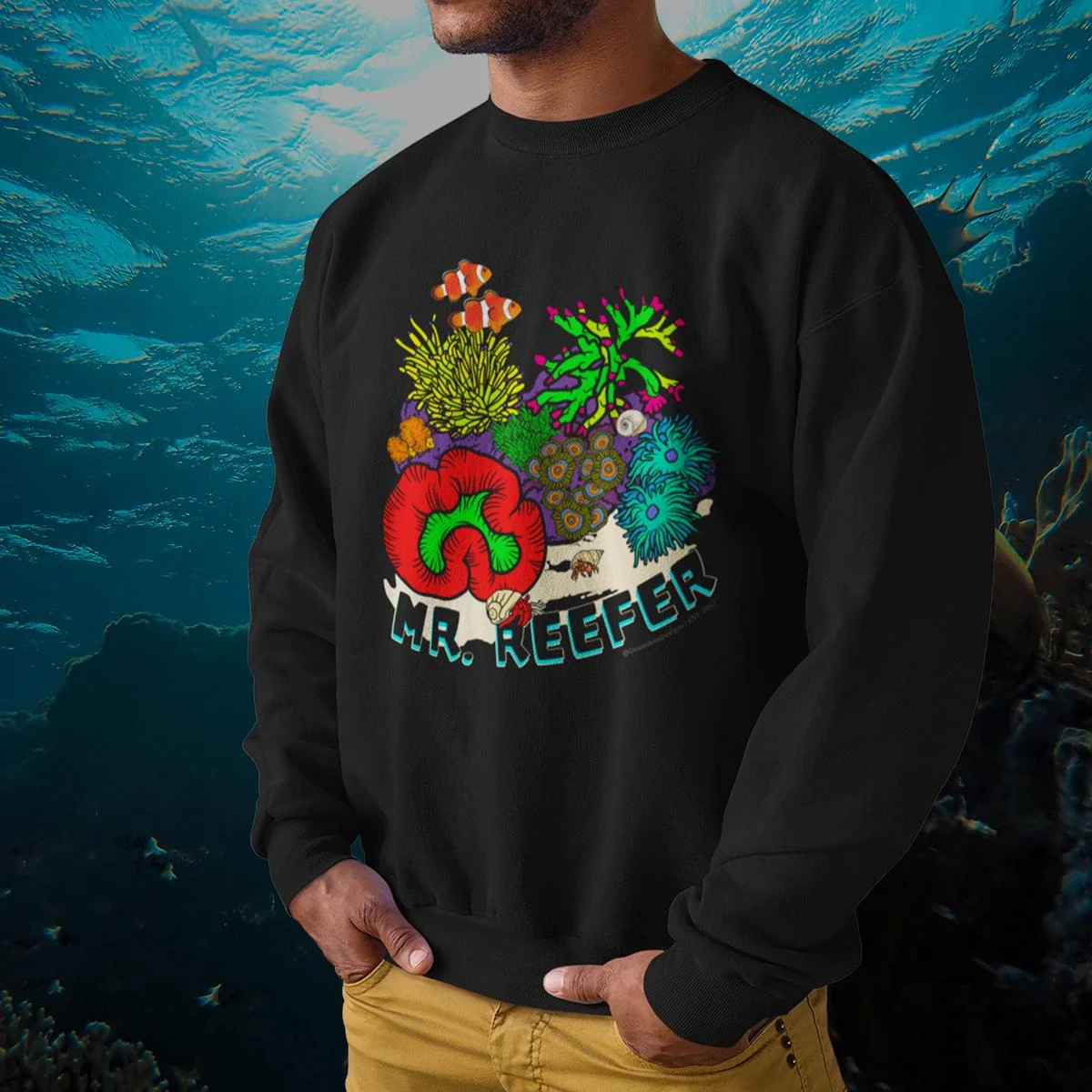 MR REEFER Black Unisex Sweatshirt for Reefer, Reef Hobby, Reef Aquarium, Reef Apparel