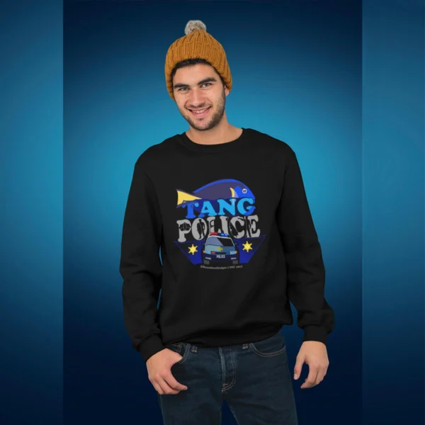 tang-police-on-dark-base-unisex-sweatshirt-for-reefer-and-reef-hobby-men-oceanboxdesigns